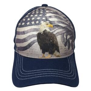 American Flag & Bald Eagle Snapback Trucker Hat Blue One Size Mesh Back Big Bear